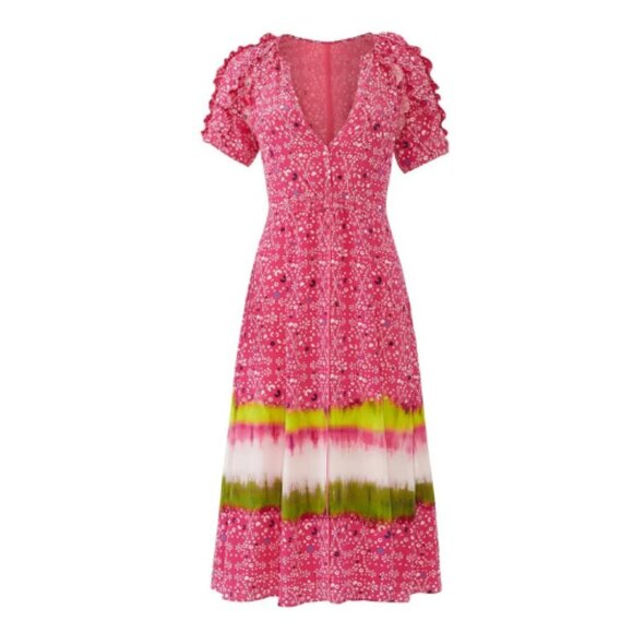 Tanya Taylor Luciana Printed V-Neck Short-Sleeve Dress 30610 - Picture 2 of 11